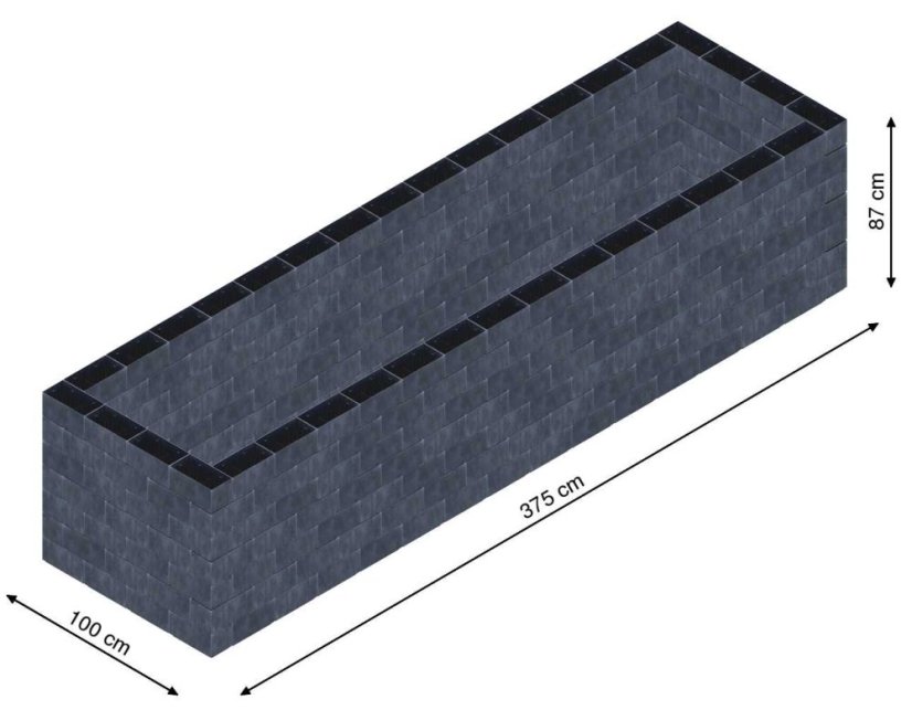 Flexi Element vyvýšený záhon - obdĺžnik - Šírka: 100 cm, Dĺžka: 375 cm, Výška: 87 cm