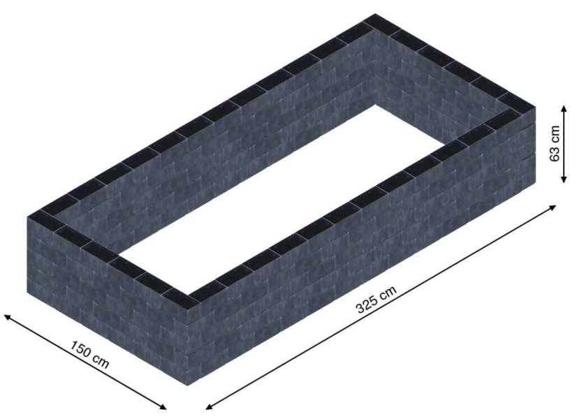 Flexi Element vyvýšený záhon - obdĺžnik - Šírka: 150 cm, Dĺžka: 325 cm, Výška: 63 cm