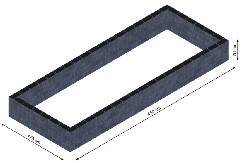 Flexi Element vyvýšený záhon - obdĺžnik - Šírka: 175 cm, Dĺžka: 450 cm, Výška: 51 cm