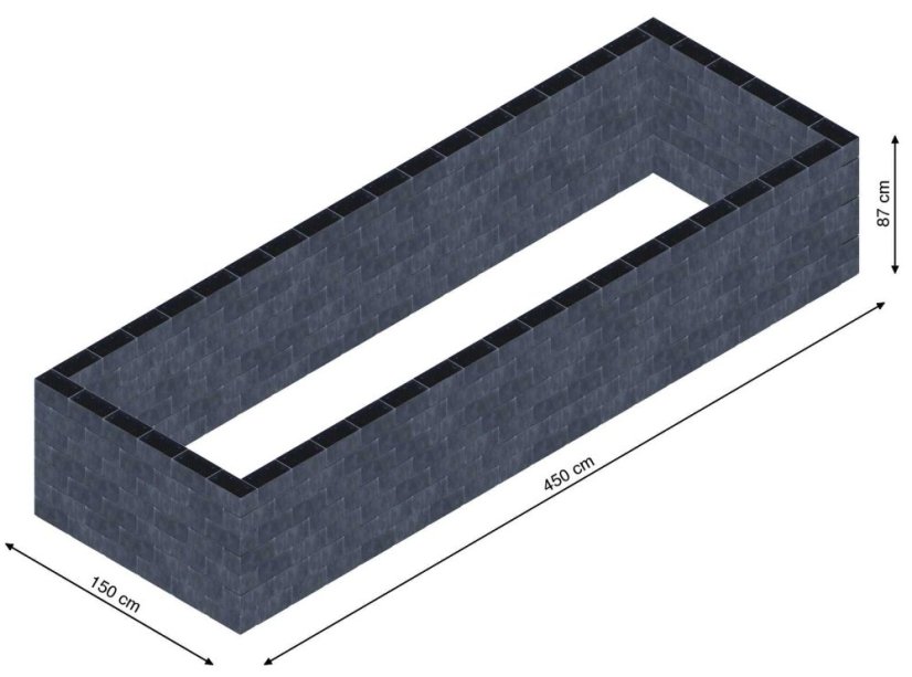 Flexi Element vyvýšený záhon - obdĺžnik - Šírka: 150 cm, Dĺžka: 450 cm, Výška: 87 cm