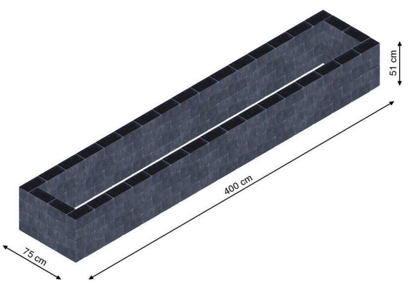 Flexi Element vyvýšený záhon - obdĺžnik - Šírka: 75 cm, Dĺžka: 400 cm, Výška: 51 cm