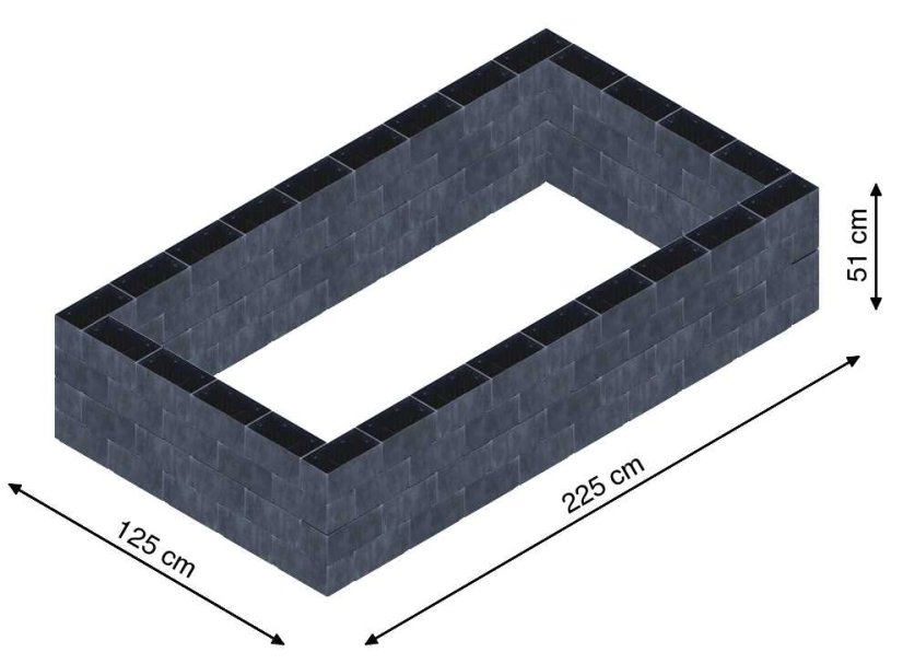 Flexi Element vyvýšený záhon - obdĺžnik - Šírka: 125 cm, Dĺžka: 225 cm, Výška: 51 cm