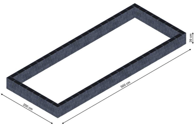 Flexi Element vyvýšený záhon - obdĺžnik - Šírka: 200 cm, Dĺžka: 500 cm, Výška: 39 cm