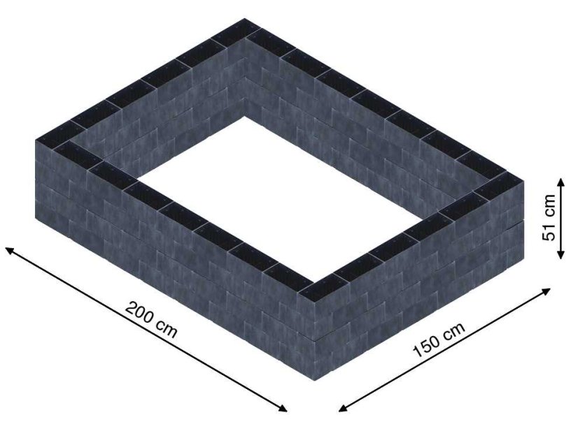 Flexi Element vyvýšený záhon - obdĺžnik - Šírka: 200 cm, Dĺžka: 150 cm, Výška: 51 cm
