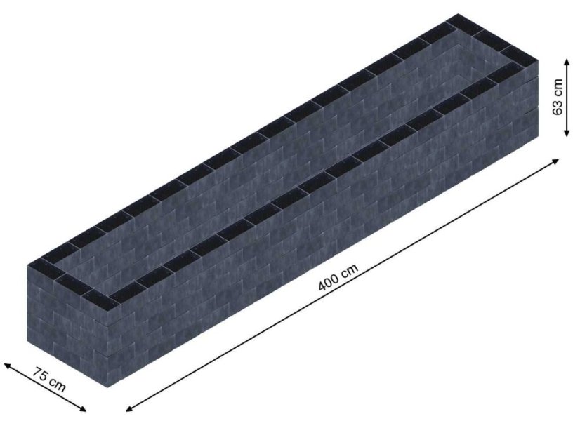 Flexi Element vyvýšený záhon - obdĺžnik - Šírka: 75 cm, Dĺžka: 400 cm, Výška: 63 cm