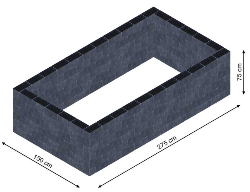 Flexi Element vyvýšený záhon - obdĺžnik - Šírka: 150 cm, Dĺžka: 275 cm, Výška: 75 cm