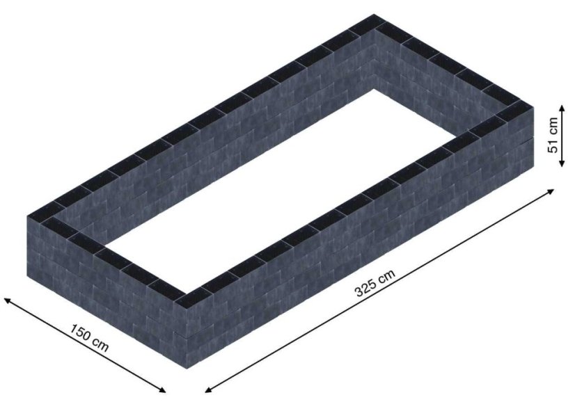 Flexi Element vyvýšený záhon - obdĺžnik - Šírka: 150 cm, Dĺžka: 325 cm, Výška: 51 cm