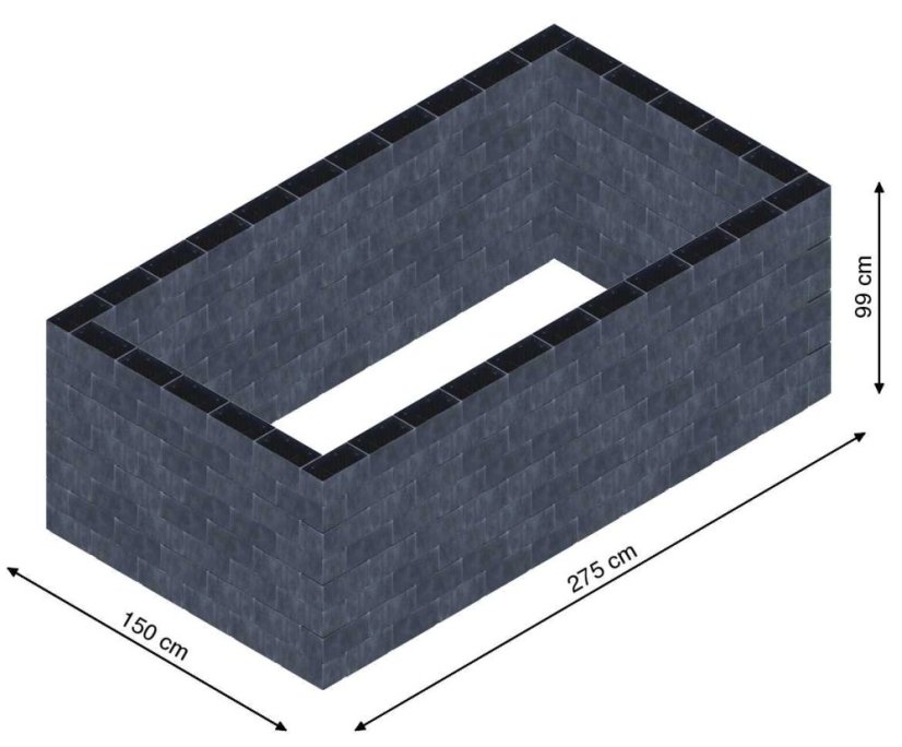 Flexi Element vyvýšený záhon - obdĺžnik - Šírka: 150 cm, Dĺžka: 275 cm, Výška: 99 cm