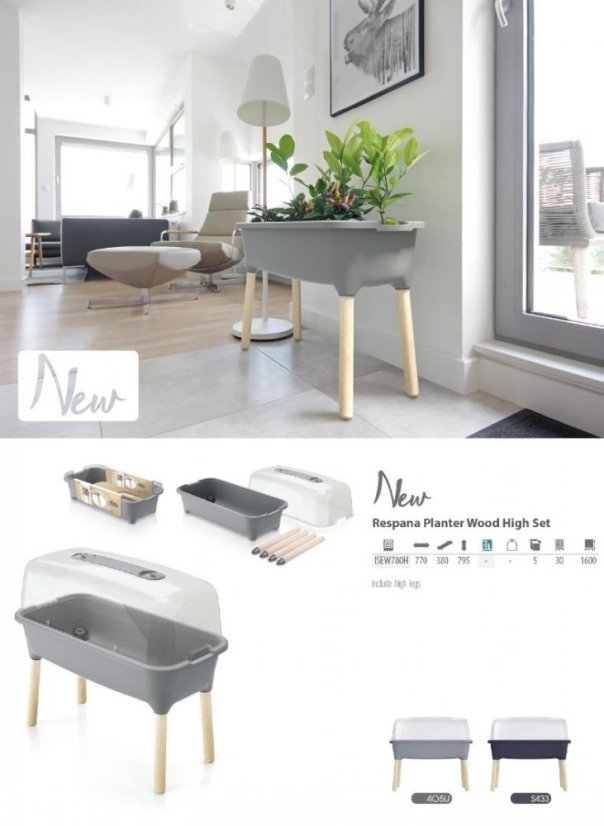 Prosperplast Respana Planter Wood High sadbovač s vekom 78cm, šedý kameň