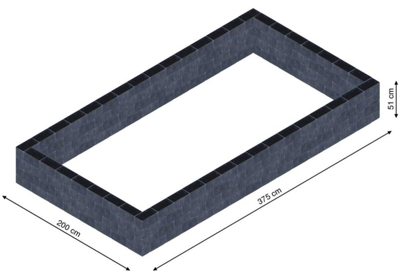 Flexi Element vyvýšený záhon - obdĺžnik - Šírka: 200 cm, Dĺžka: 375 cm, Výška: 51 cm