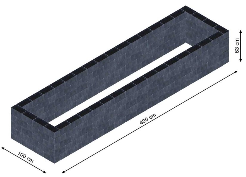 Flexi Element vyvýšený záhon - obdĺžnik - Šírka: 100 cm, Dĺžka: 400 cm, Výška: 63 cm