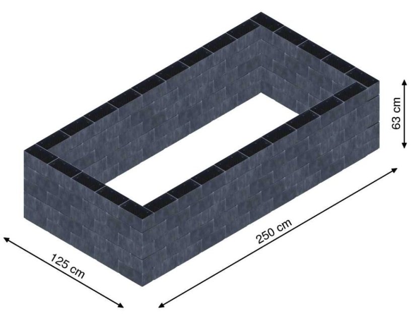 Flexi Element vyvýšený záhon - obdĺžnik - Šírka: 125 cm, Dĺžka: 250 cm, Výška: 63 cm