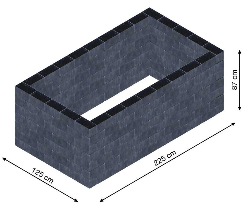 Flexi Element vyvýšený záhon - obdĺžnik - Šírka: 125 cm, Dĺžka: 225 cm, Výška: 87 cm