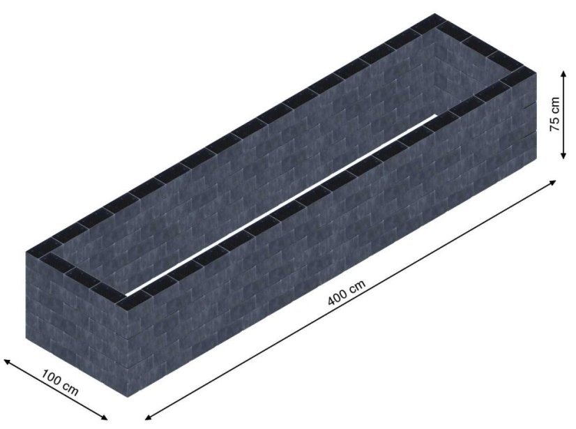 Flexi Element vyvýšený záhon - obdĺžnik - Šírka: 100 cm, Dĺžka: 400 cm, Výška: 75 cm