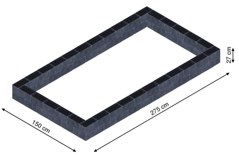 Flexi Element vyvýšený záhon - obdĺžnik - Šírka: 150 cm, Dĺžka: 275 cm, Výška: 27 cm