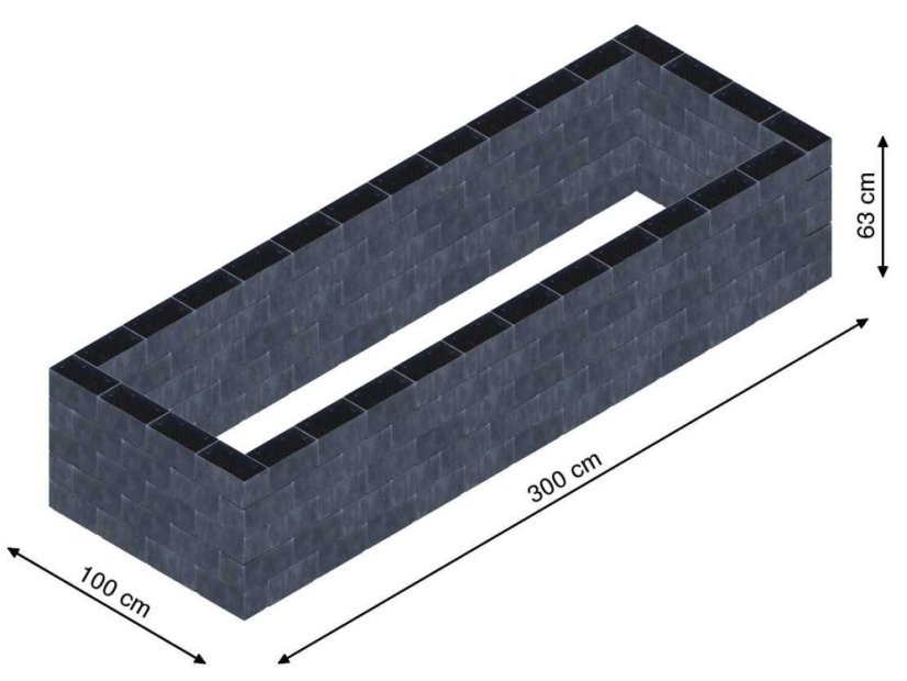 Flexi Element vyvýšený záhon - obdĺžnik - Šírka: 100 cm, Dĺžka: 300 cm, Výška: 63 cm