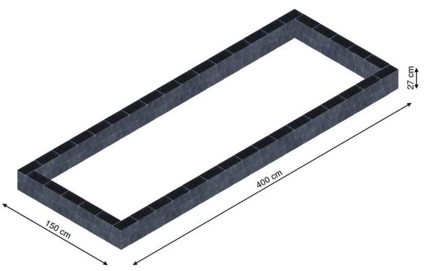 Flexi Element vyvýšený záhon - obdĺžnik - Šírka: 150 cm, Dĺžka: 400 cm, Výška: 27 cm