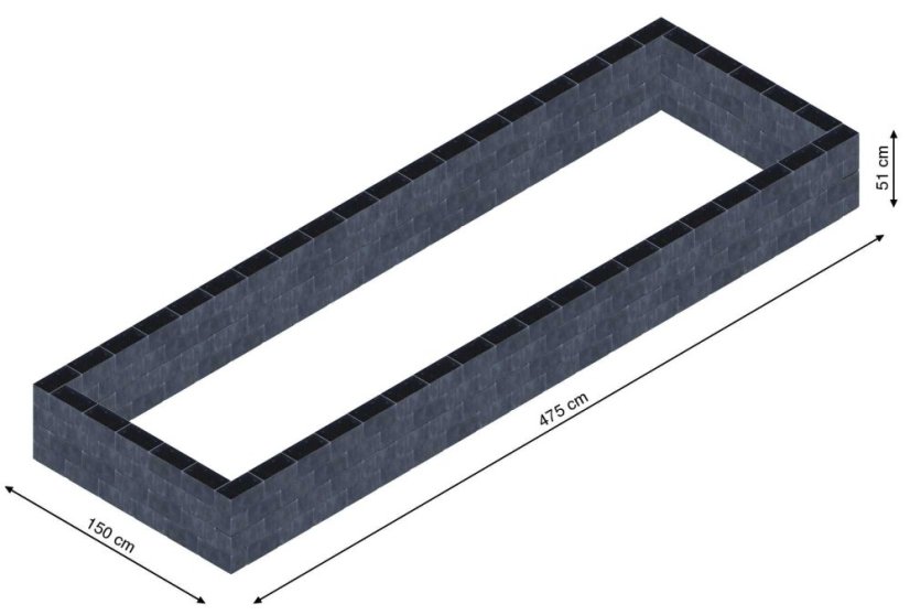 Flexi Element vyvýšený záhon - obdĺžnik - Šírka: 150 cm, Dĺžka: 475 cm, Výška: 51 cm