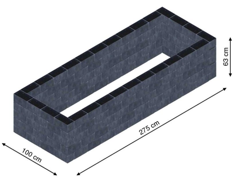 Flexi Element vyvýšený záhon - obdĺžnik - Šírka: 100 cm, Dĺžka: 275 cm, Výška: 63 cm