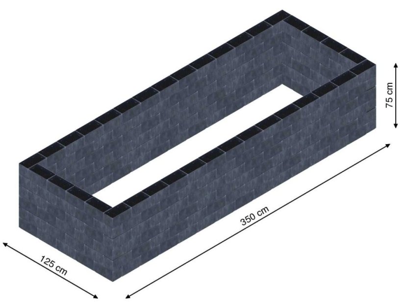 Flexi Element vyvýšený záhon - obdĺžnik - Šírka: 125 cm, Dĺžka: 350 cm, Výška: 75 cm