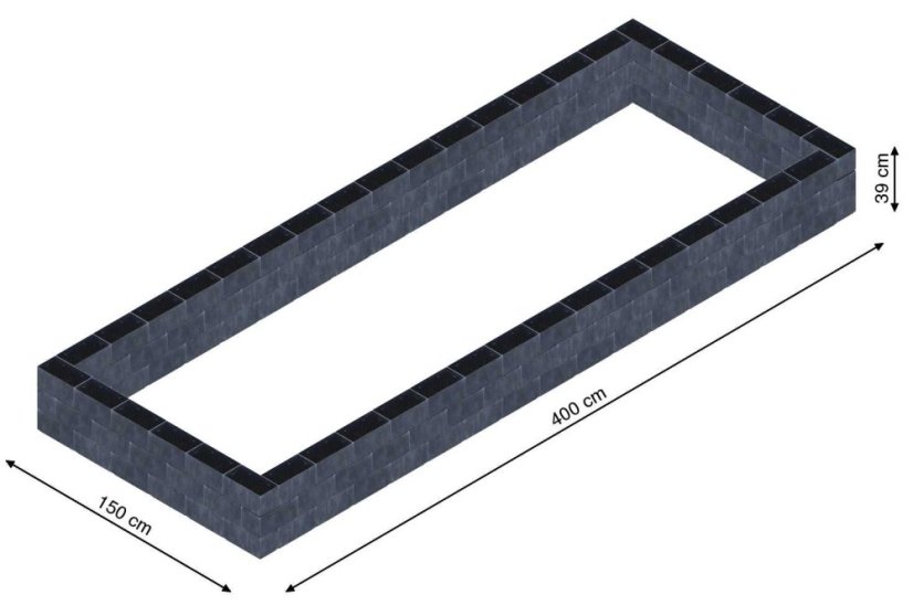 Flexi Element vyvýšený záhon - obdĺžnik - Šírka: 150 cm, Dĺžka: 400 cm, Výška: 39 cm