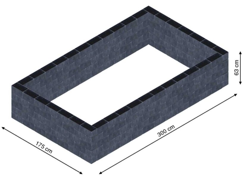 Flexi Element vyvýšený záhon - obdĺžnik - Šírka: 175 cm, Dĺžka: 300 cm, Výška: 63 cm