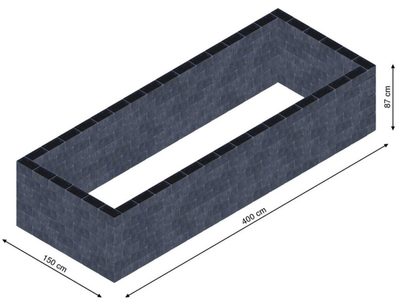 Flexi Element vyvýšený záhon - obdĺžnik - Šírka: 150 cm, Dĺžka: 400 cm, Výška: 87 cm