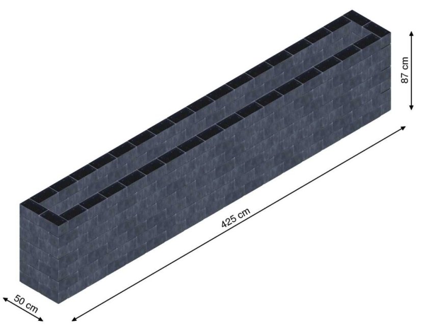 Flexi Element vyvýšený záhon - obdĺžnik - Šírka: 50 cm, Dĺžka: 425 cm, Výška: 87 cm
