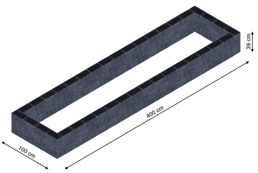 Flexi Element vyvýšený záhon - obdĺžnik - Šírka: 100 cm, Dĺžka: 400 cm, Výška: 39 cm