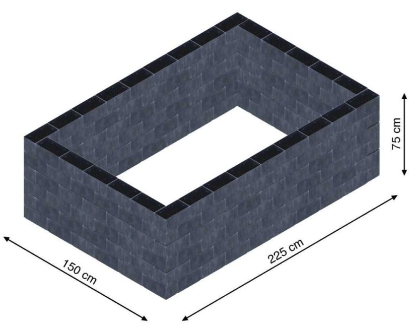 Flexi Element vyvýšený záhon - obdĺžnik - Šírka: 150 cm, Dĺžka: 225 cm, Výška: 75 cm
