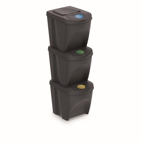 Prosperplast sada odpadkových košů SORTIBOX - Barva: Antracit, Velikost: 4x25L