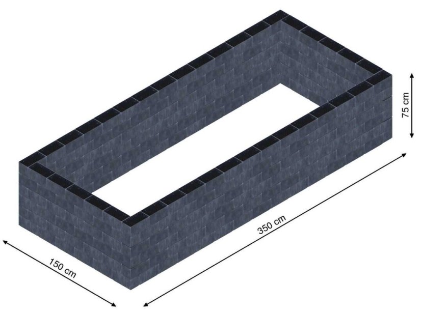 Flexi Element vyvýšený záhon - obdĺžnik - Šírka: 150 cm, Dĺžka: 350 cm, Výška: 75 cm