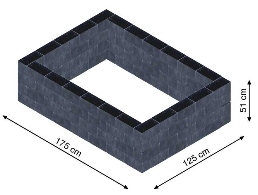 Flexi Element vyvýšený záhon - obdĺžnik - Šírka: 175 cm, Dĺžka: 125 cm, Výška: 51 cm