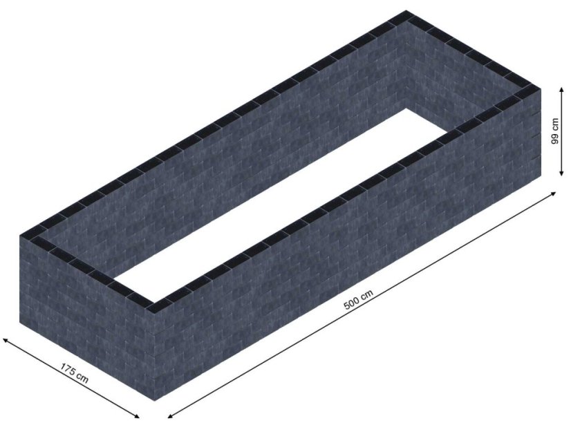Flexi Element vyvýšený záhon - obdĺžnik - Šírka: 175 cm, Dĺžka: 500 cm, Výška: 99 cm