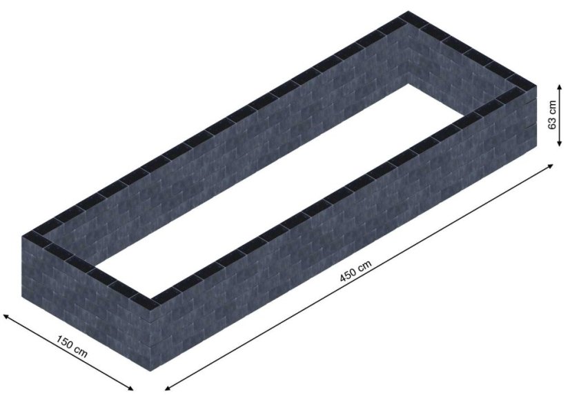 Flexi Element vyvýšený záhon - obdĺžnik - Šírka: 150 cm, Dĺžka: 450 cm, Výška: 63 cm