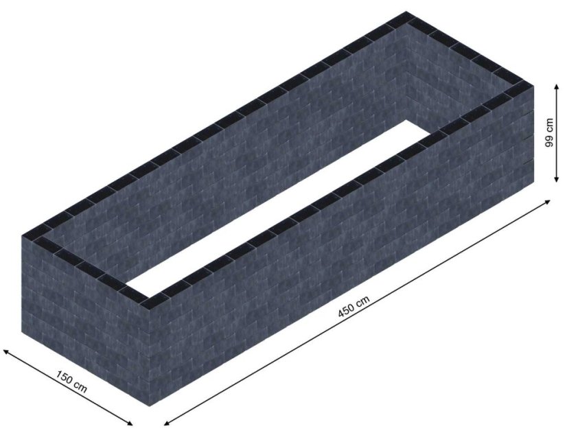 Flexi Element vyvýšený záhon - obdĺžnik - Šírka: 150 cm, Dĺžka: 450 cm, Výška: 99 cm