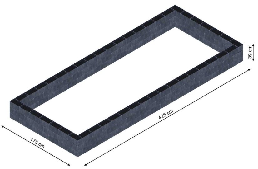 Flexi Element vyvýšený záhon - obdĺžnik - Šírka: 175 cm, Dĺžka: 425 cm, Výška: 39 cm