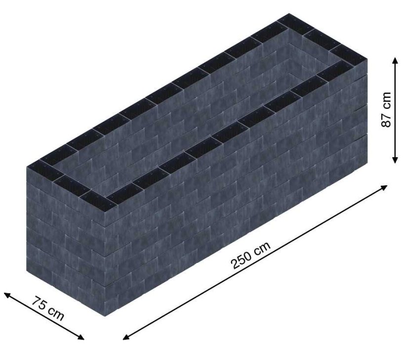 Flexi Element vyvýšený záhon - obdĺžnik - Šírka: 75 cm, Dĺžka: 250 cm, Výška: 87 cm