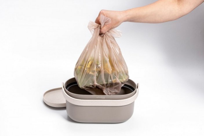 Plastia Nádoba na bioodpad s rámečkem a sáčky - taupe + slonová kost s kávovou sedlinou